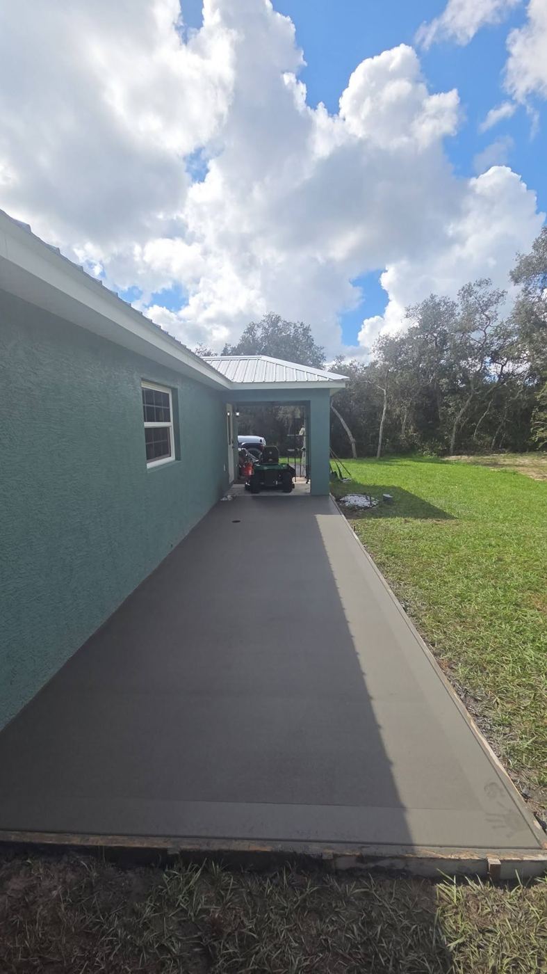 Long walkway along a home