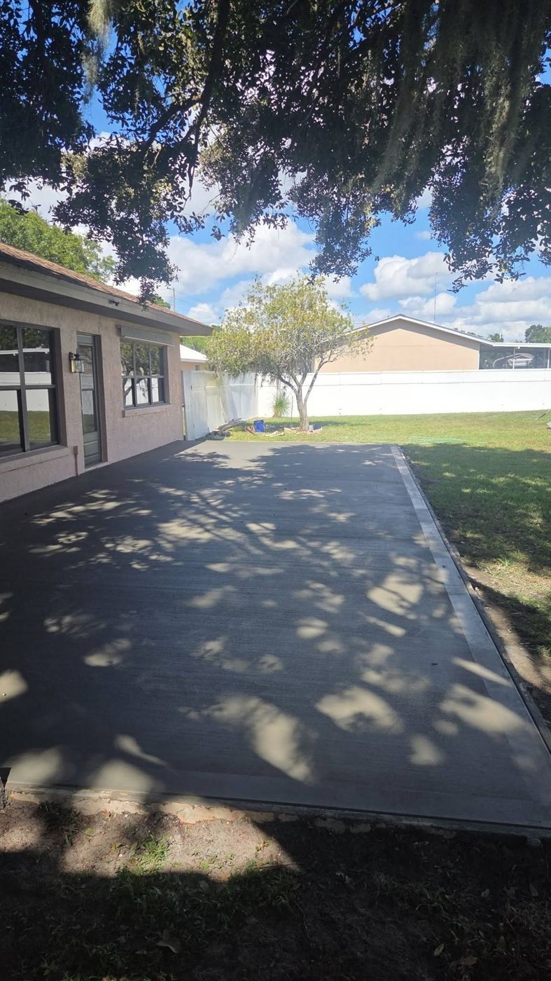Finished patio under shade trees